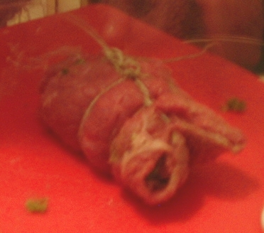 Binding the beef steak with a string