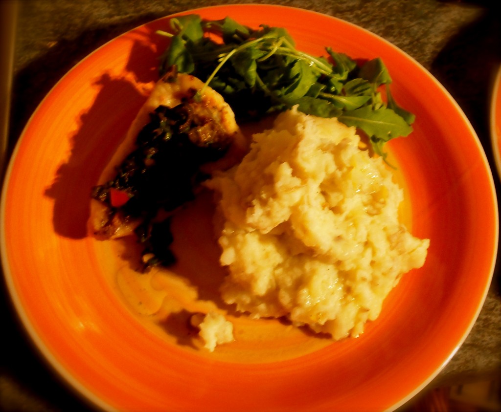 Bottatrice alla salsa di olive e purè al limone