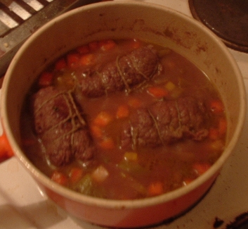 Braising the roulade