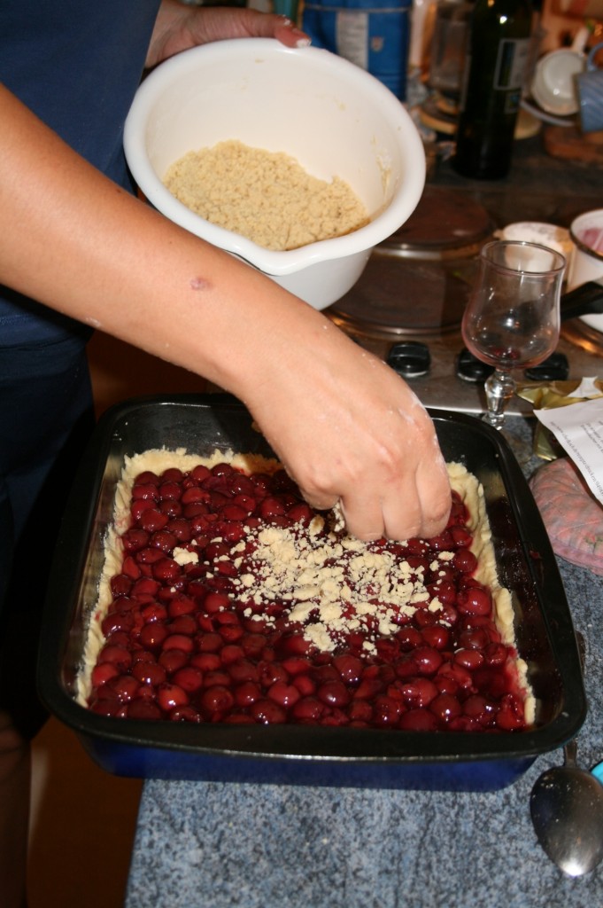 Sprinkling the crumbles