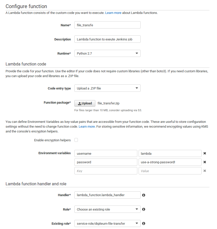 Lambda Configure function