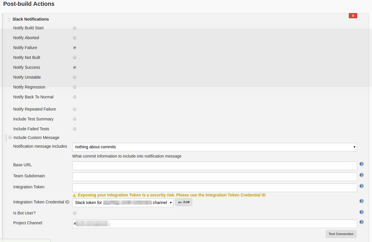 Slack Post-build actions