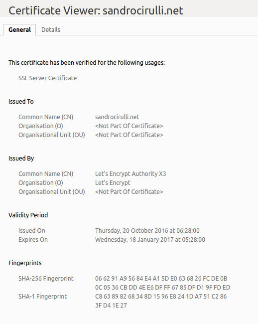 Certificate viewer sandrocirulli.net
